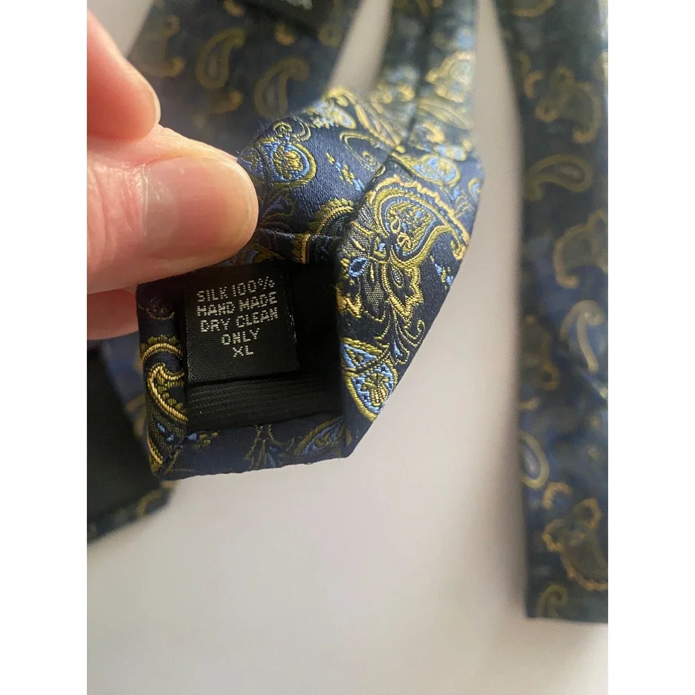 BOCARA Mens Silk‎ Tie Navy Blue Gold Paisley Formal Necktie